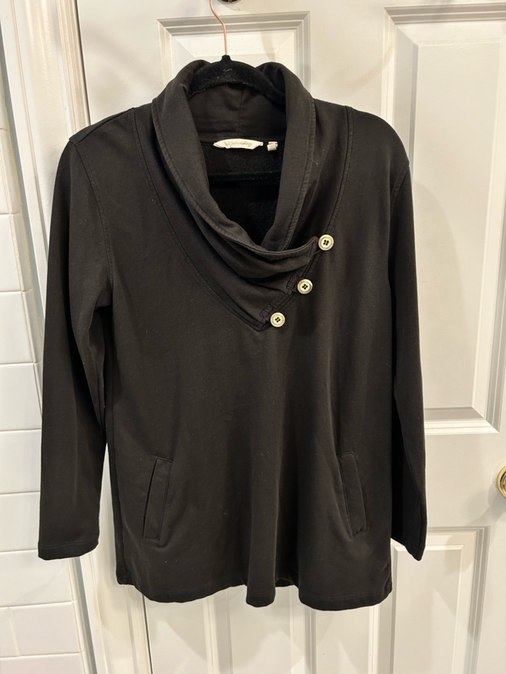 Soft Surroundings Brinley French Terry Tunic Black Cowl Neck Buttons Size S New - Picture 6 of 10